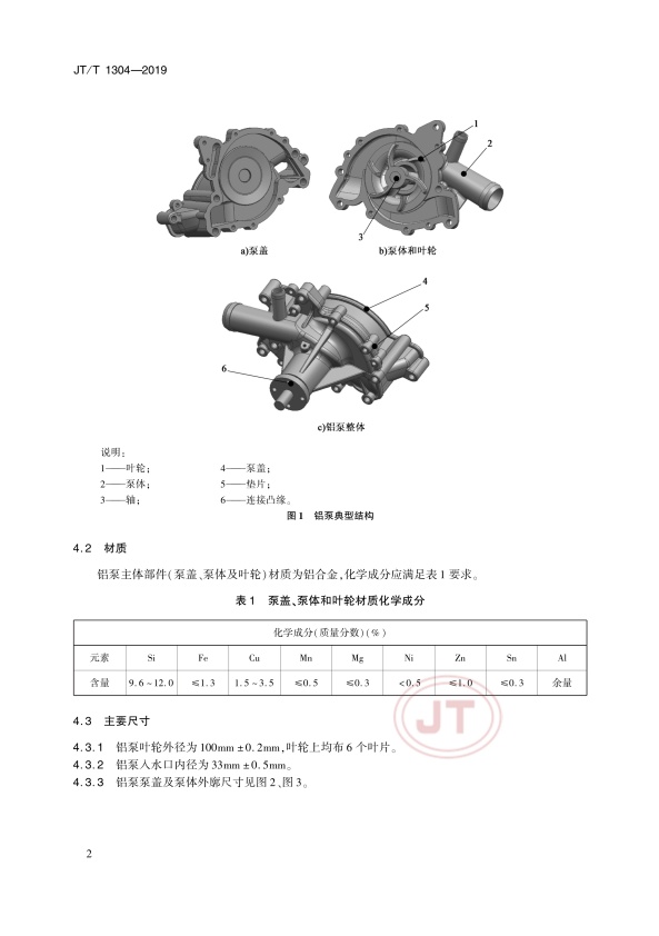 JT-T 1304-2019 发动机冷却液气穴腐蚀特性试验用铝制离心泵技术条件(图5)